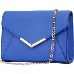 Women Elegant Faux Leather Evening Envelope Clutch  A-royal Blue